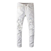 Weiße Herrenjeans mit Kristall-Patchwork
